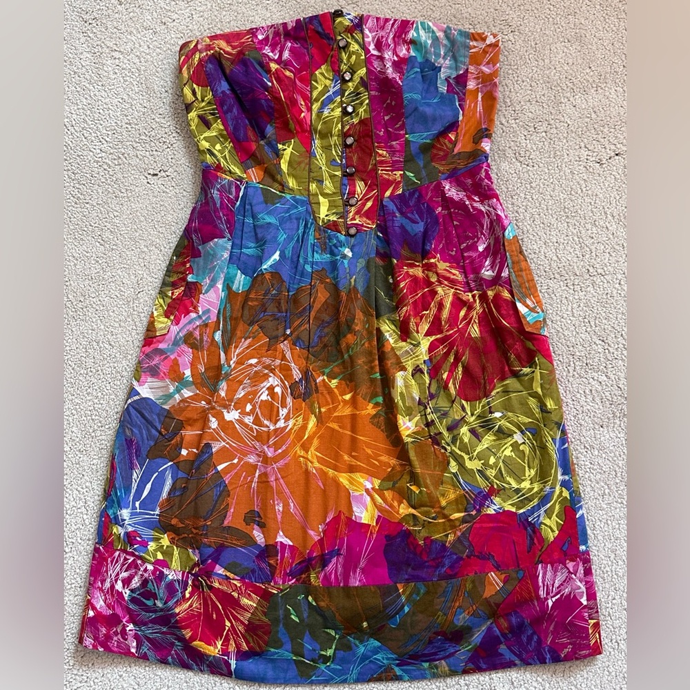 Moulinette Soeurs (Anthropologie) Floral Strapless Pleated Dress with Pockets S4